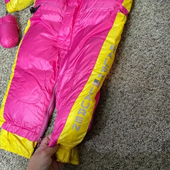 VTG Ralph Lauren Goose Down SnowSuit Bunting 12m-24m Pink & Yellow Puffer Zipper - Picture 3 of 11